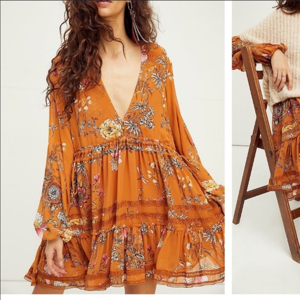Free People Cherry Blossom Tiered Mini Dress Sz. XS - Picture 3 of 14